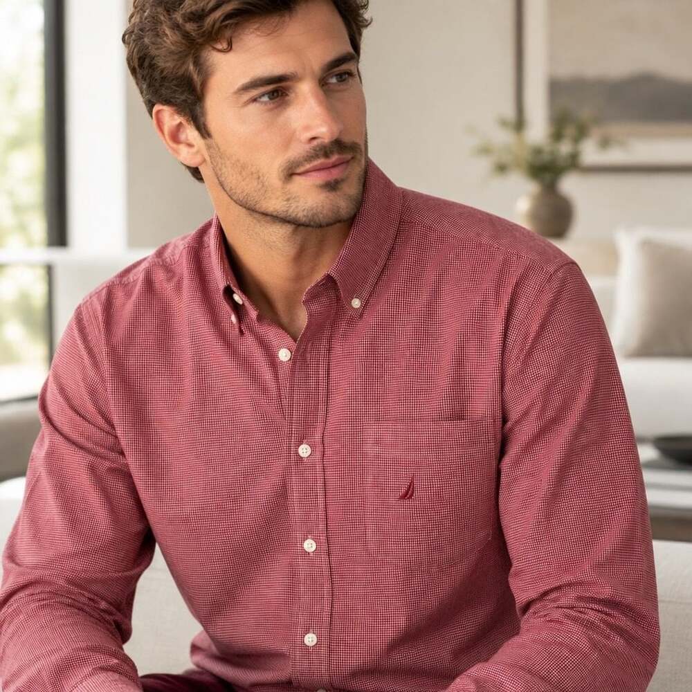Nautica Button-Down Shirt Size XXL Red Gingham Plaid Long Sleeve